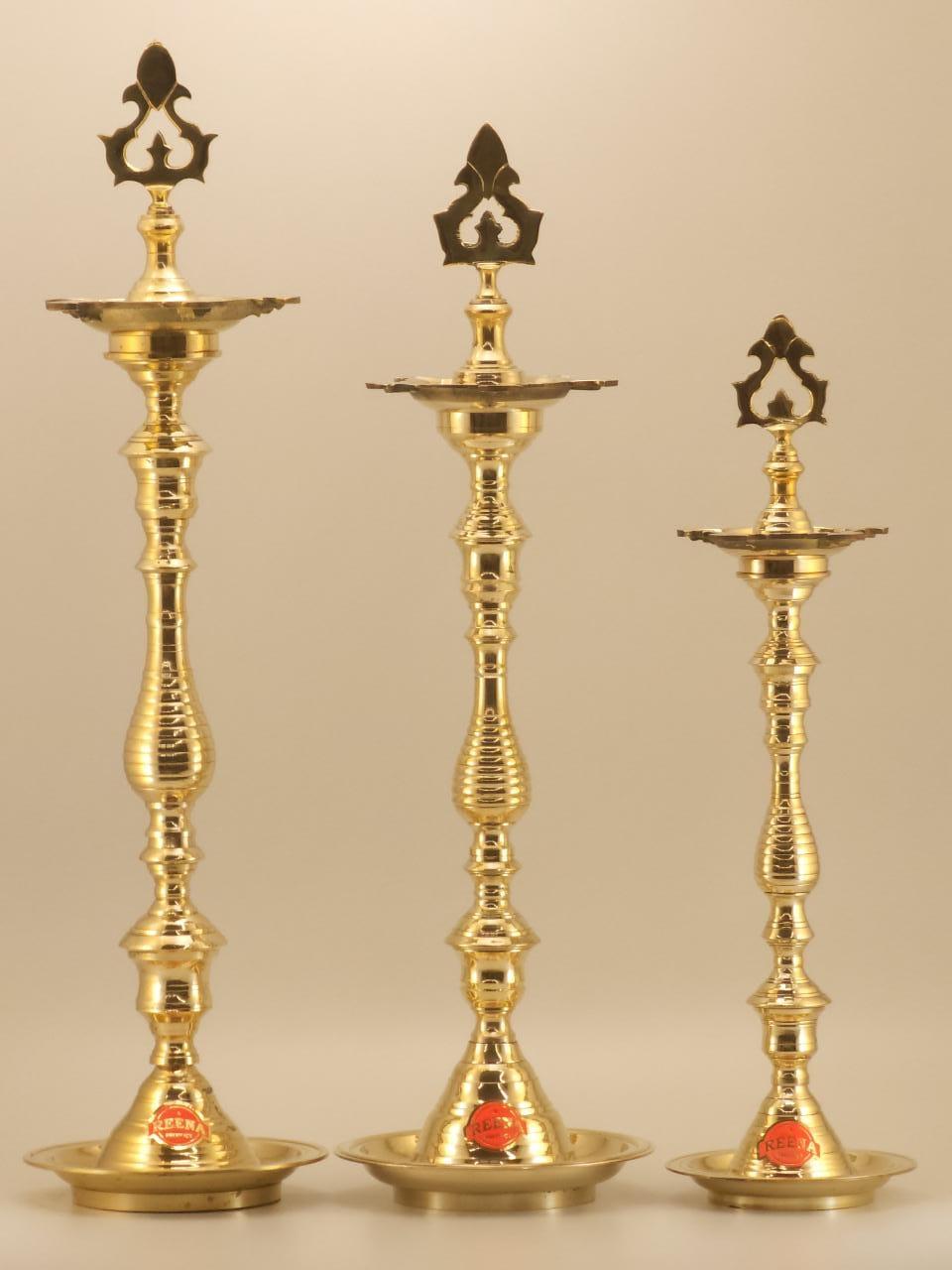Traditional Brass Standing Diya Set – Slender Design (Set of 3)