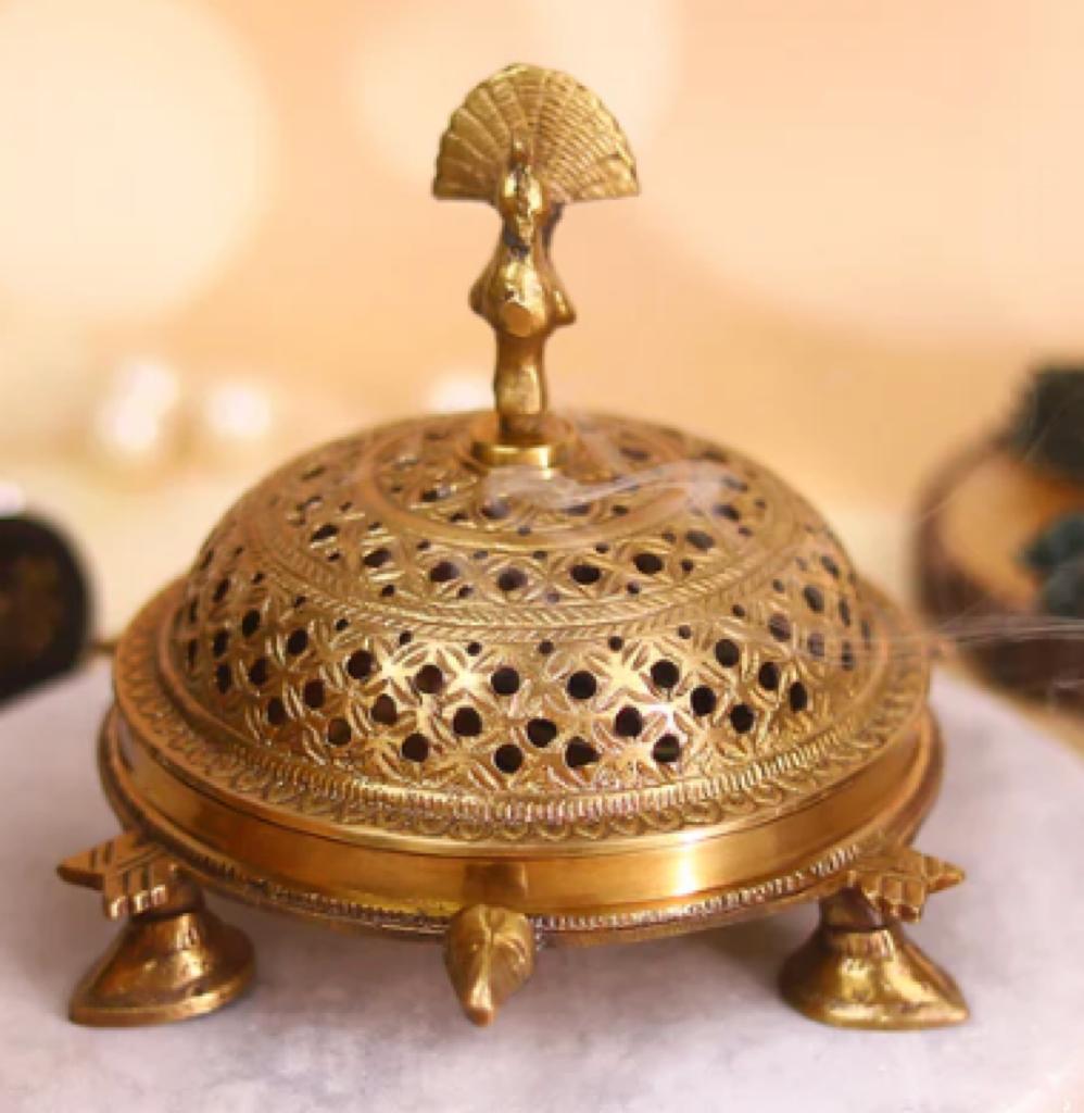 Brass Peacock Burner Burn Dhoop (cone Incense)