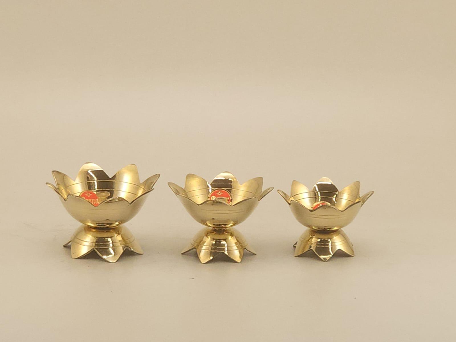 Lotus Design Brass Diya Set (Set of 3)