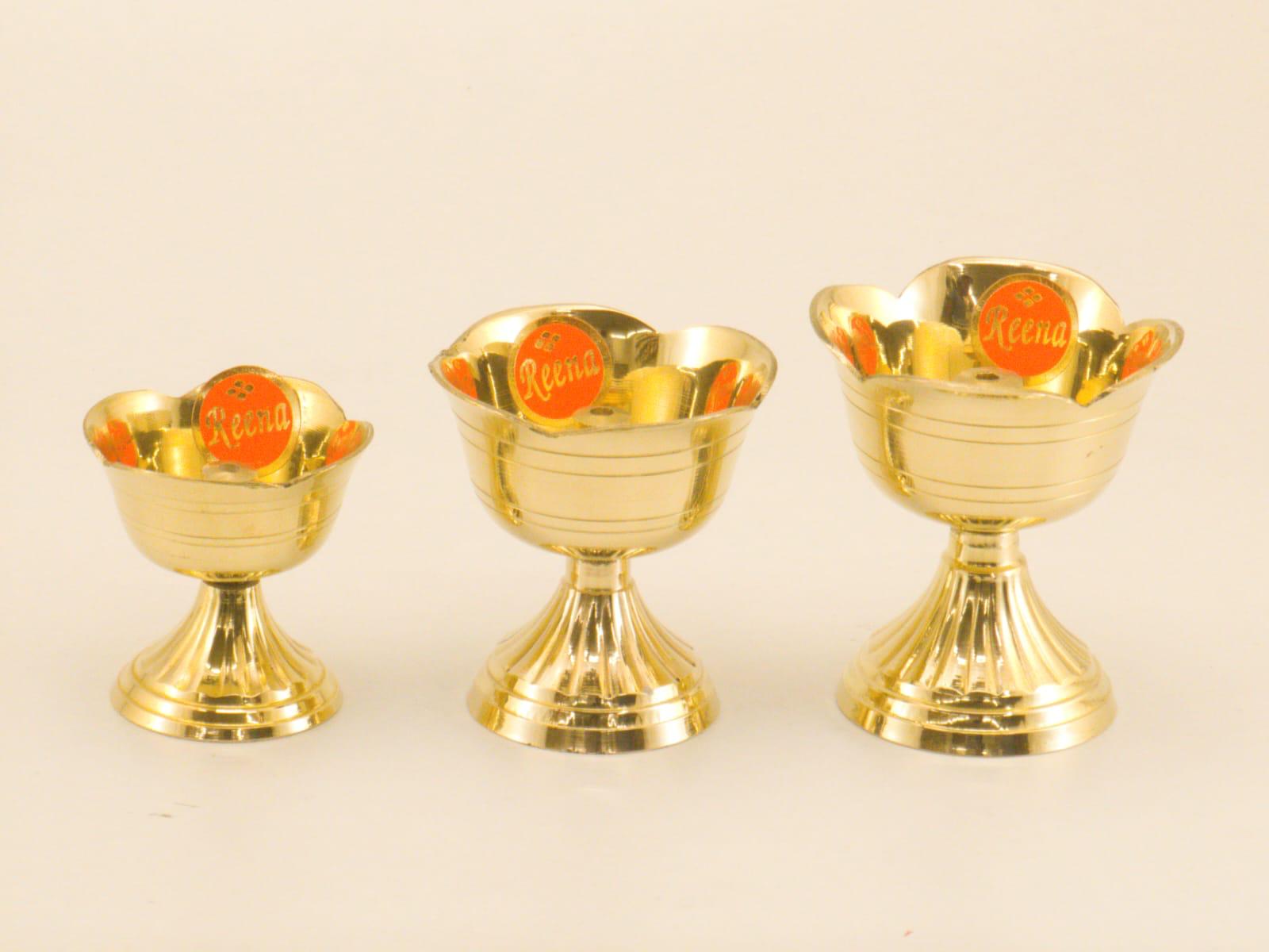 Lotus Shape Brass Diya Stand Set (Set of 3)