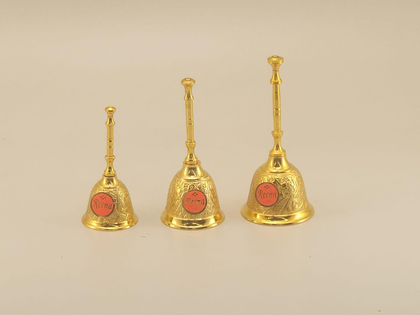 Engraved Brass Hand Bell Set – Traditional Design (Set of 3)