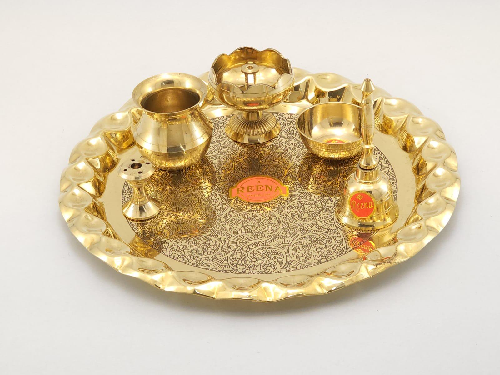 Luxury Brass Pooja Thali Set – Heavy Design (5 Pieces)
