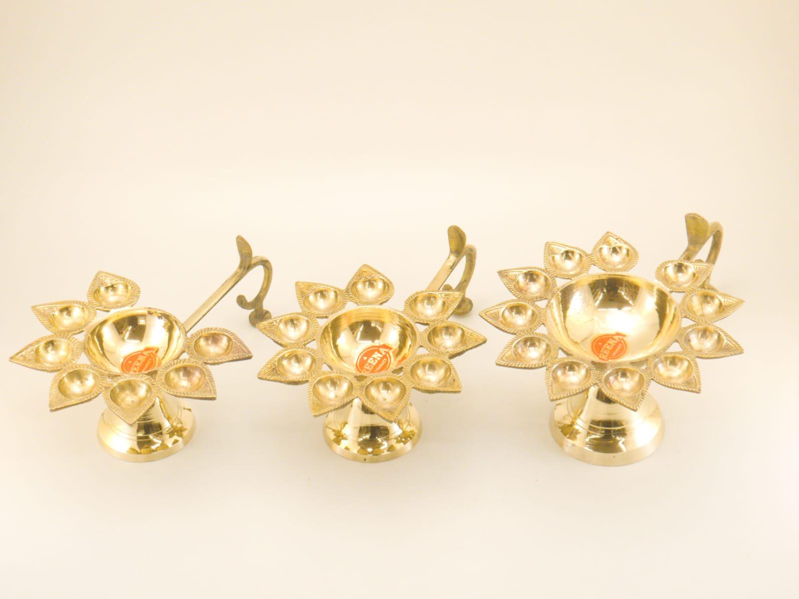 Handcrafted Brass Lotus Aarti Diya with Multiple Wicks