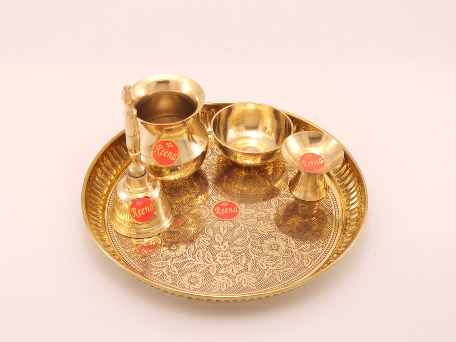 Traditional Brass Pooja Thali Set – Symbolic Motif Design