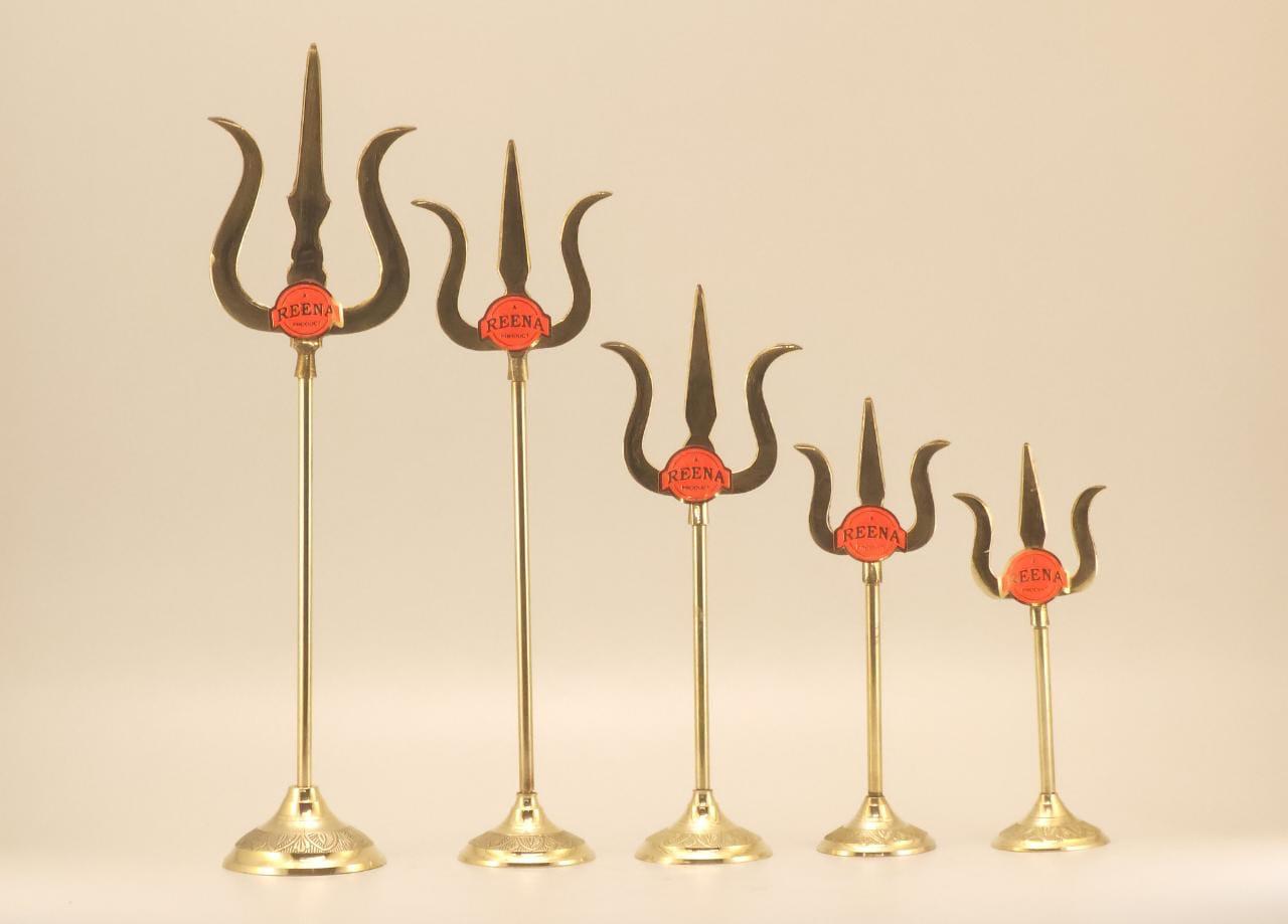 Brass Shiva's Trishul, Durga Astra Trident Trisulam Stand for Temple Home