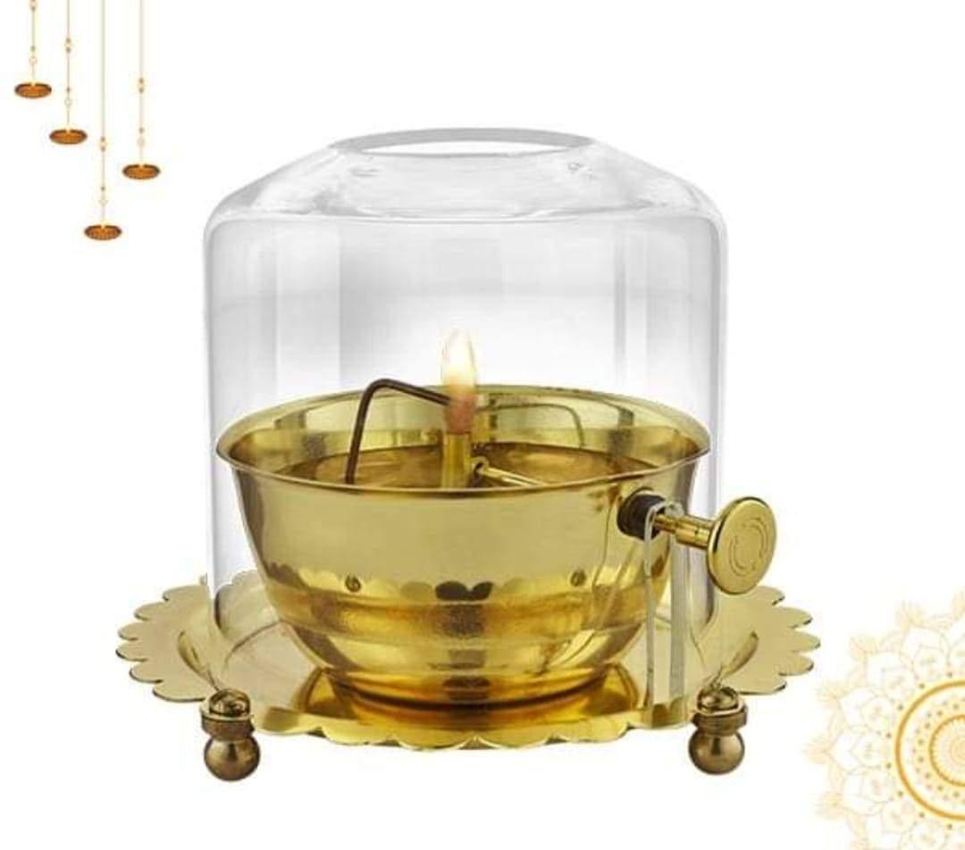 Luxury Brass Oil Lamp with Protective Glass Dome