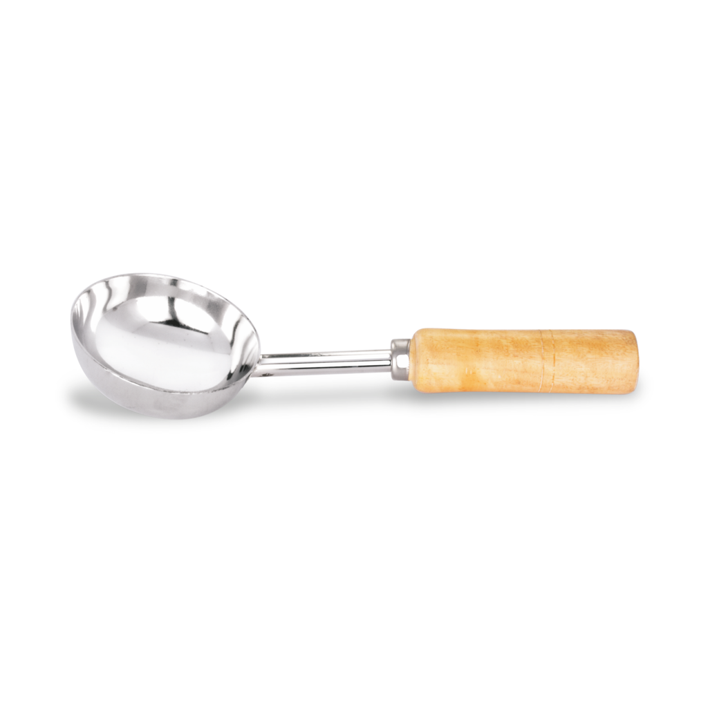 Stainless Steel Short Wooden Handle Udipi Ladle