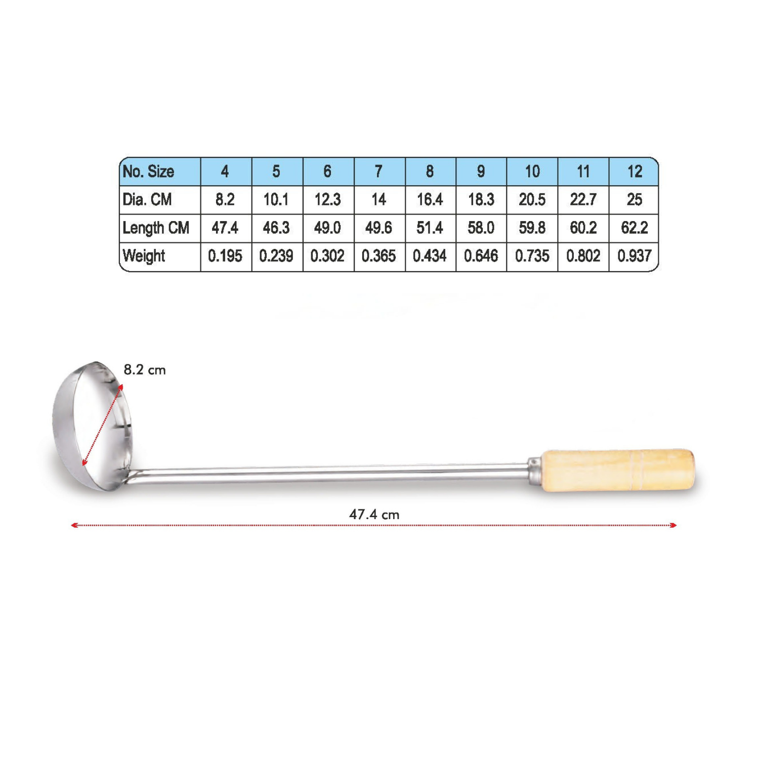 Stainless Steel Wooden Handle Vertical Dove Udipi Ladle