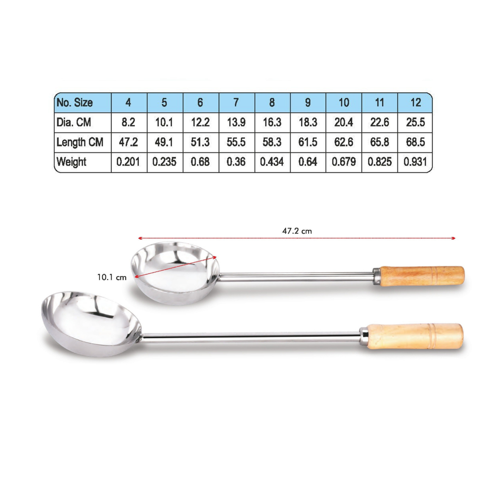 Stainless Steel Long Wooden Handle Udipi Ladle