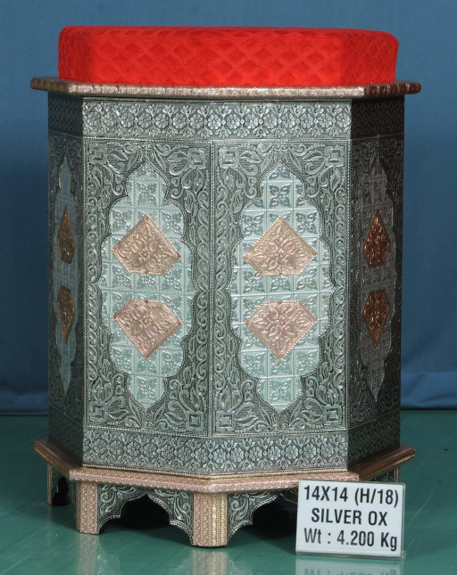 Handcrafted Stool With a Red Cushion
