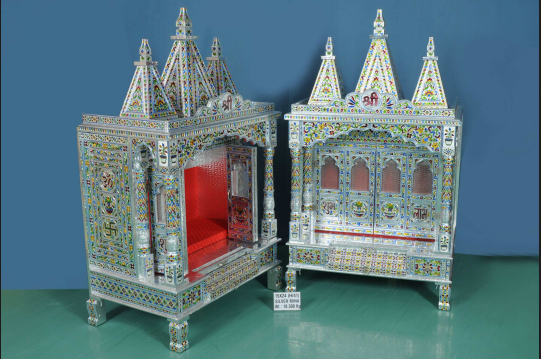 Royal Silver Mina Finish Home Temple with Dome Top