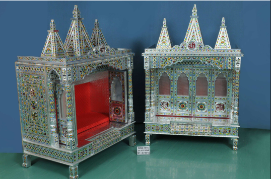 Exclusive Silver Mina Handcrafted Mandir for Pooja Room