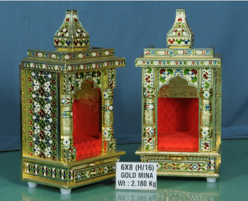 Compact Gold Mina Finish Home Mandir for Daily Pooja
