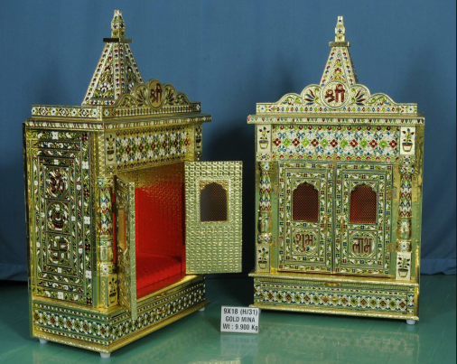 Luxury Gold Mina Mandir with ‘Shubh Labh’ Engraving