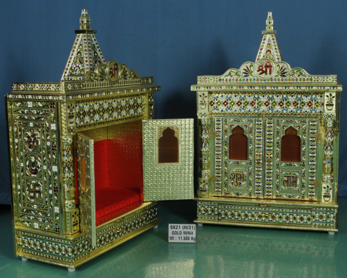 Traditional Gold Mina Mandir with Multi-Panel Front