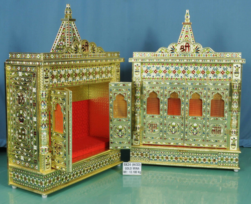 Royal Gold Mina Finish Mandir with Raised Platform