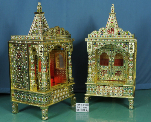 Exclusive Gold Mina Handcrafted Mandir with Pillar Design