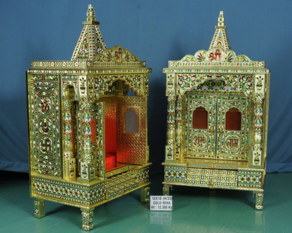 Royal Gold Mina Finish Home Mandir with Shikhar