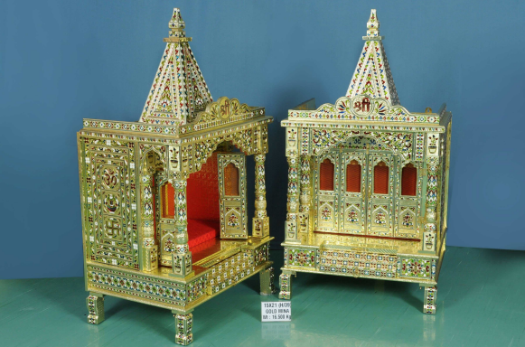 Premium Gold Mina Double Door Mandir with Traditional Motifs