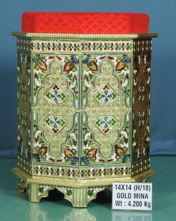 Gold Mina Handcrafted Pooja Stool with Cushion
