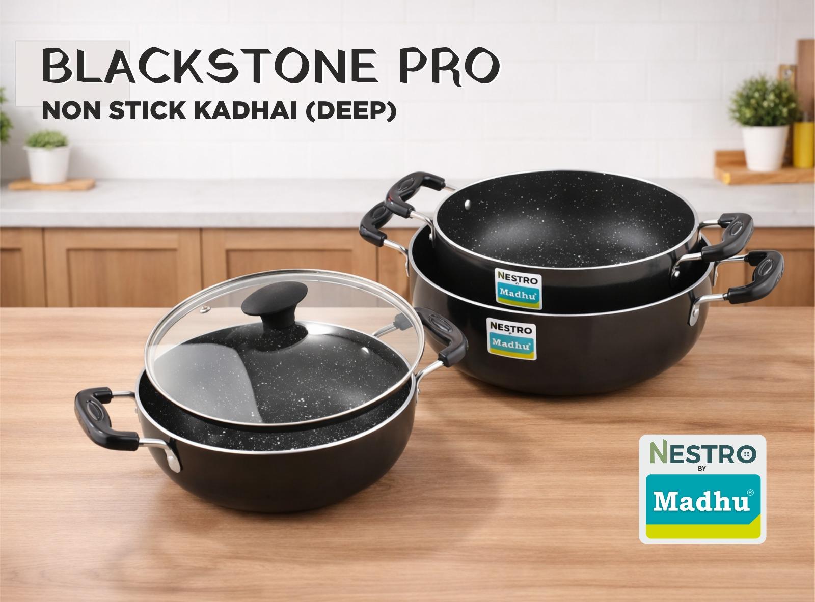 NON-STICK KADAHI SET /  BLACK WITH WHITE SPOTS / GLASS LID   22*28