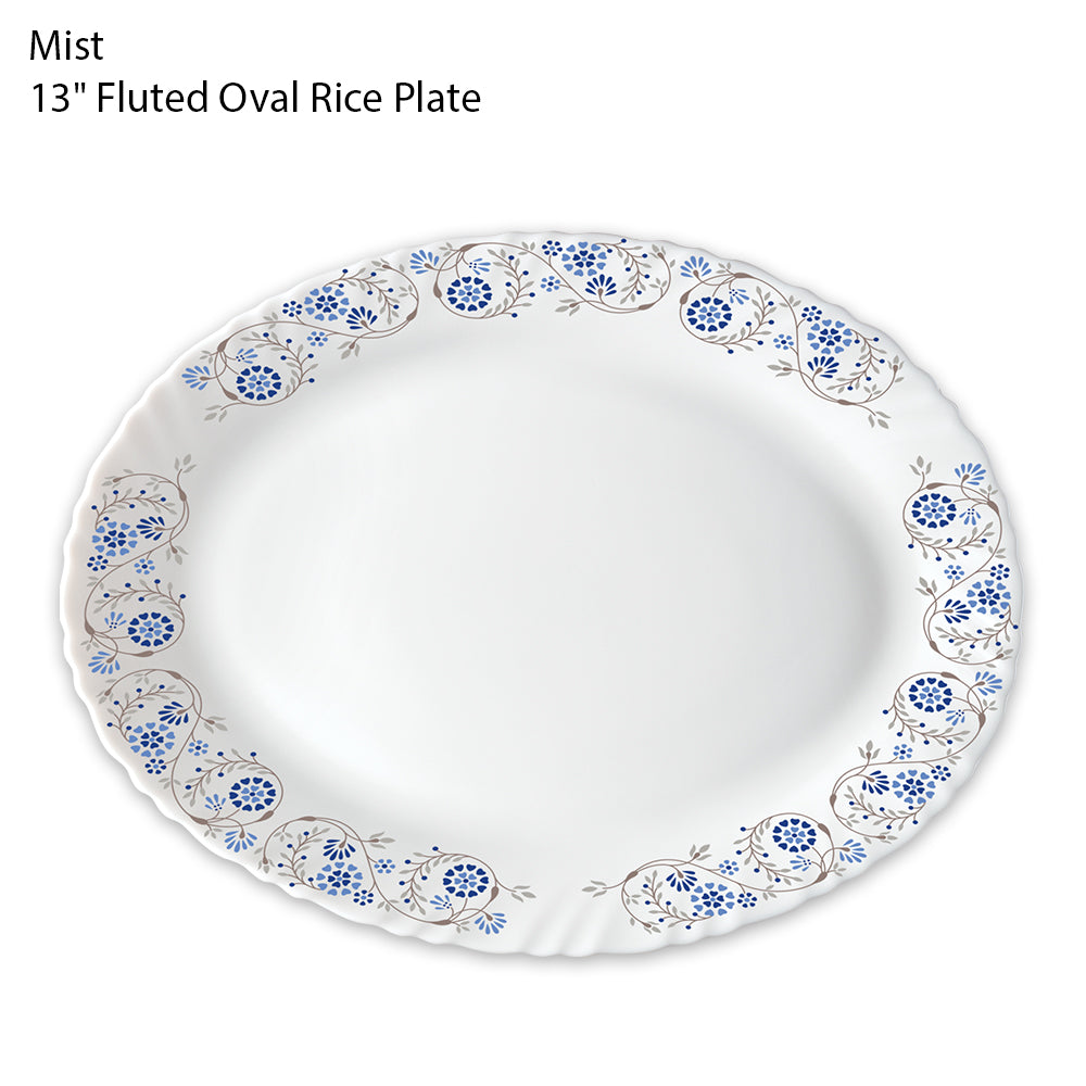 Mist 13" Fluted Oval Rice Plate